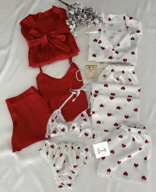 8-Piece Heart Printed Nightwear Set for Women