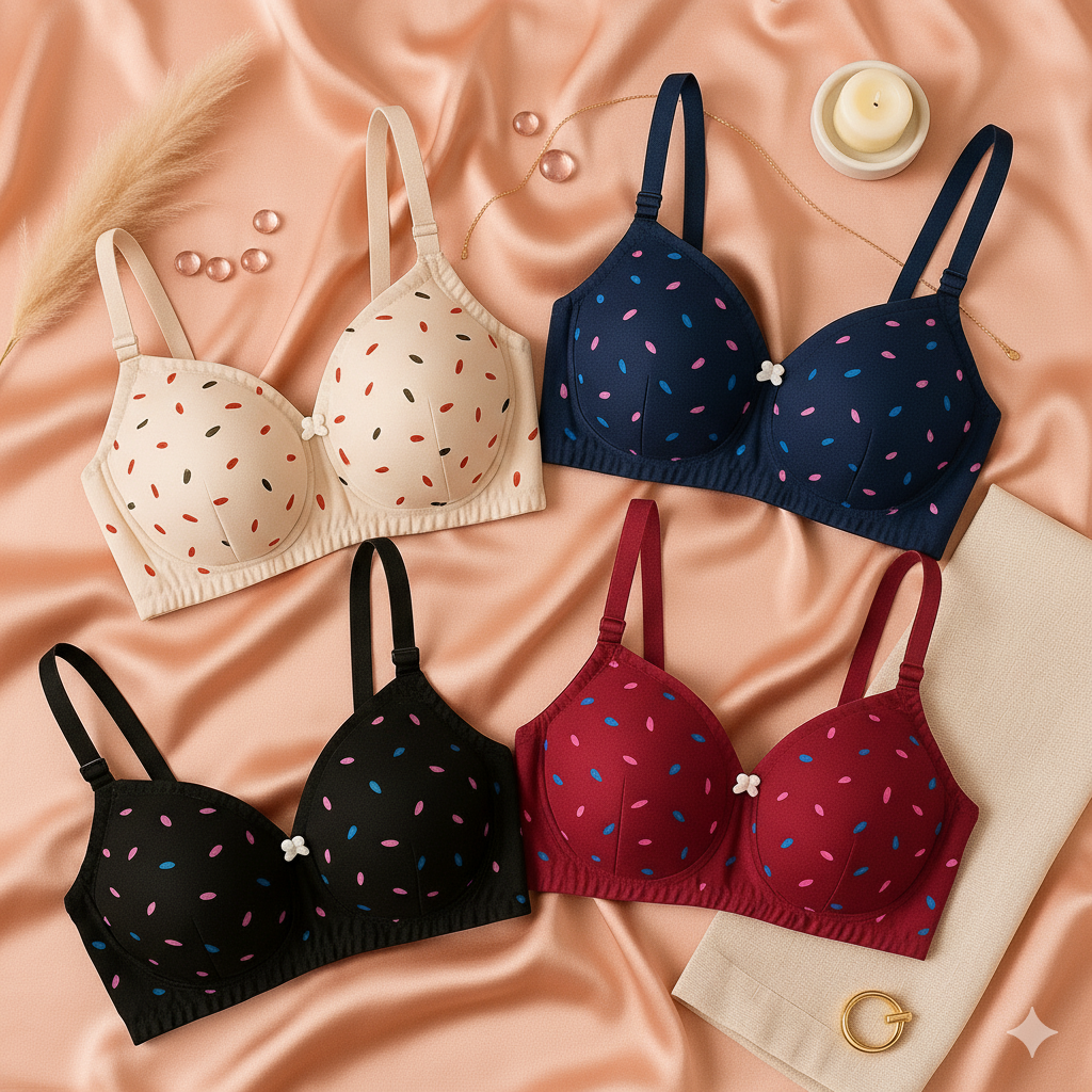 Pack Of 4 Light Padded Cotton Printed Soft & Breathable Bra