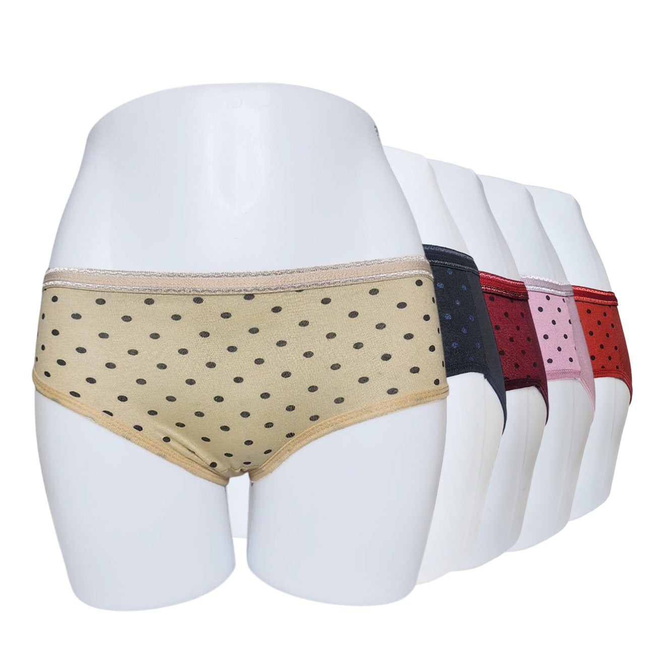 Shezaib Budget Pack Of 5 Comfortable Polka Dotted Cotton Brief Women Seamless Underwear Panties 3201