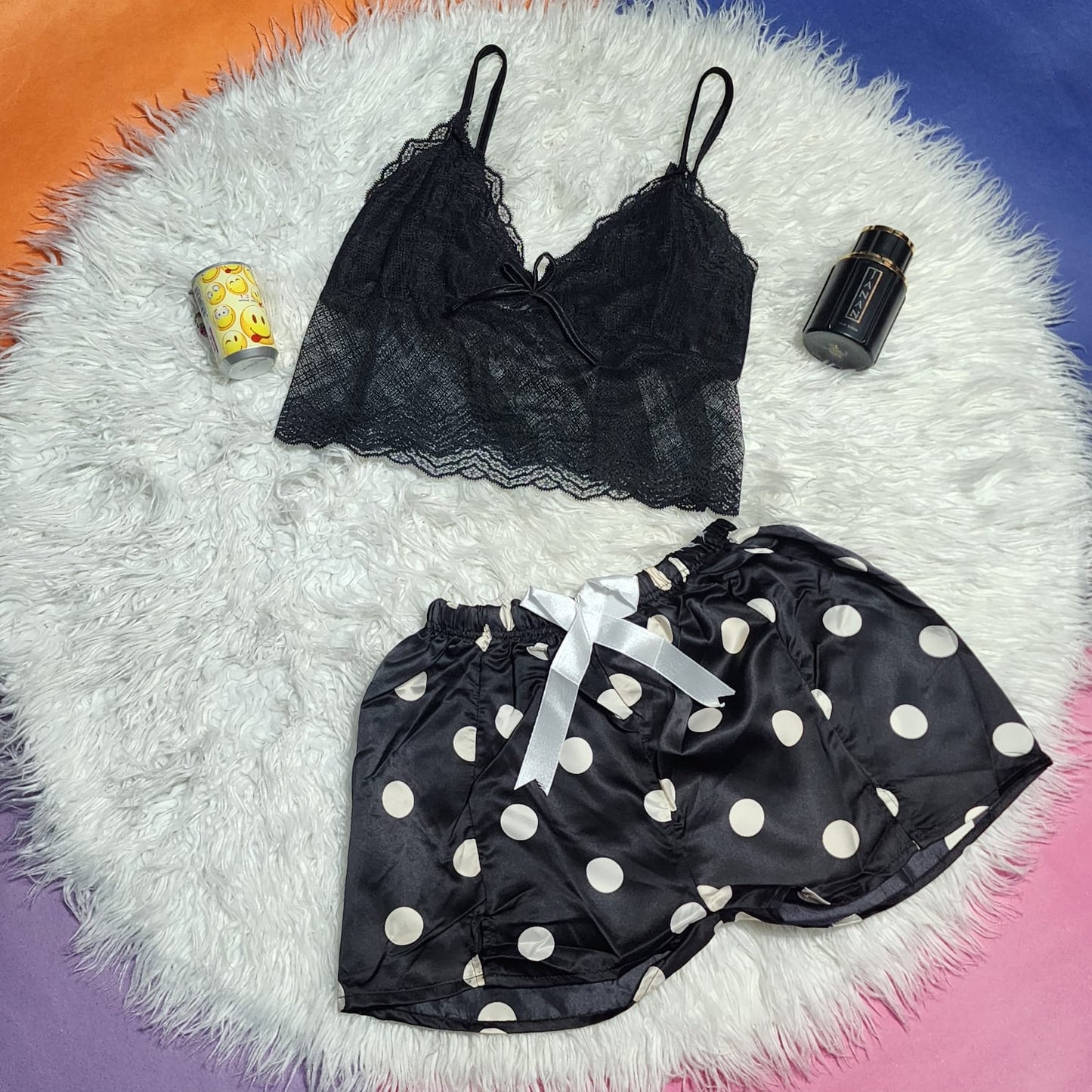 Shezaib 2 Pcs Short Skirt Style Lace See Through Inner Sexy Nighty 1020