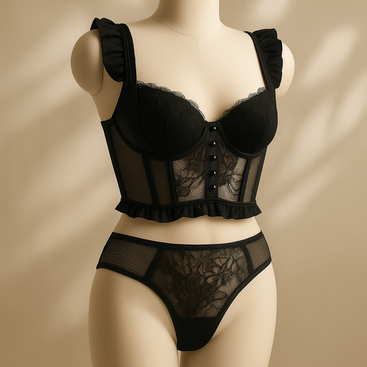 Flourish Luxury Lace Corset Bra & Panty Set | Lightly Padded Underwired Cups with Elegant Floral Detailing 250