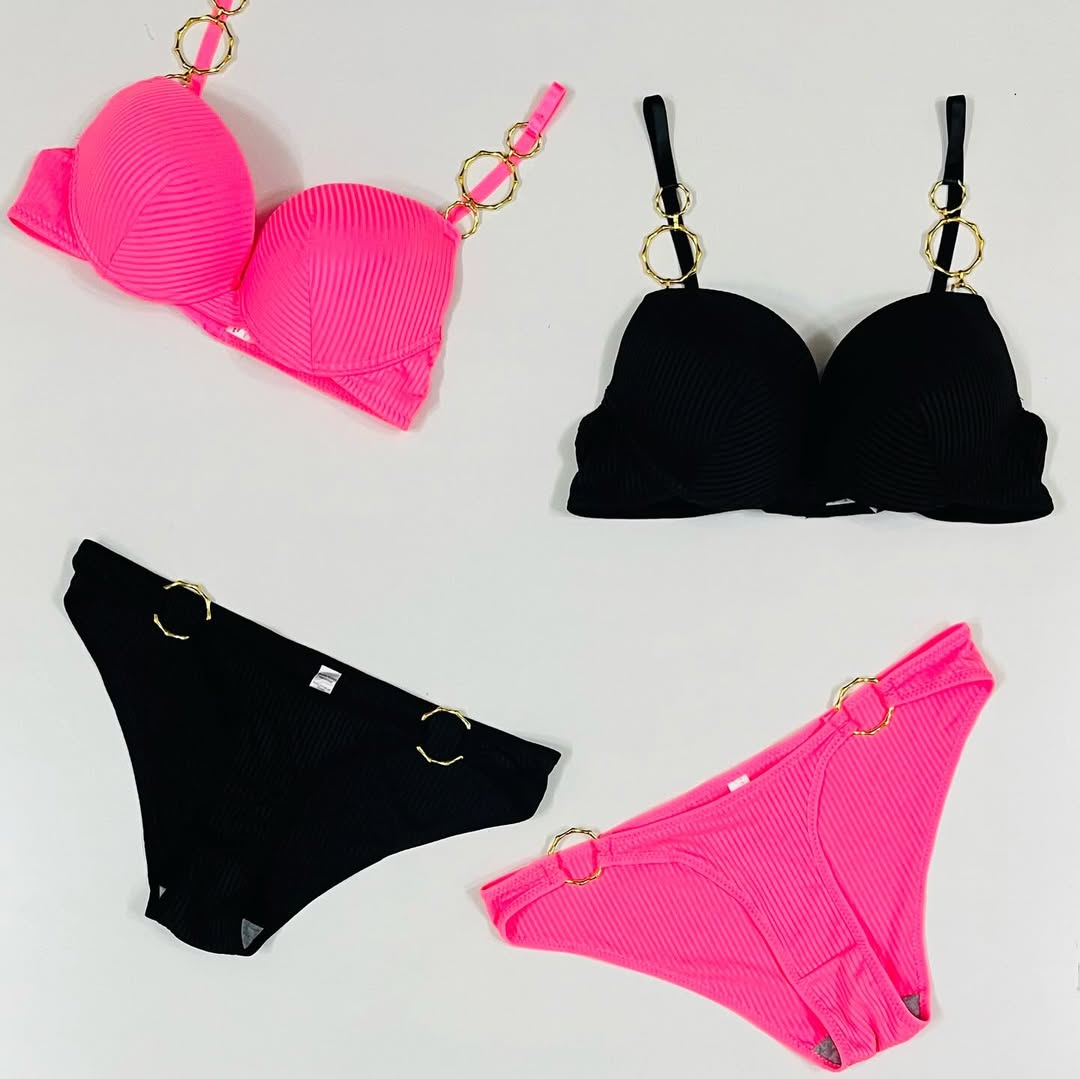 Shezaib New High Quality Sexy Metal Rings Straps With Adjustable Straps Back Closure Push-Up Bra & Panty Set 196