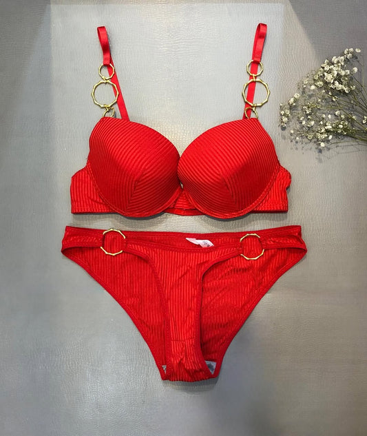 Shezaib New High Quality Sexy Metal Rings Straps With Adjustable Straps Back Closure Push-Up Bra & Panty Set 196