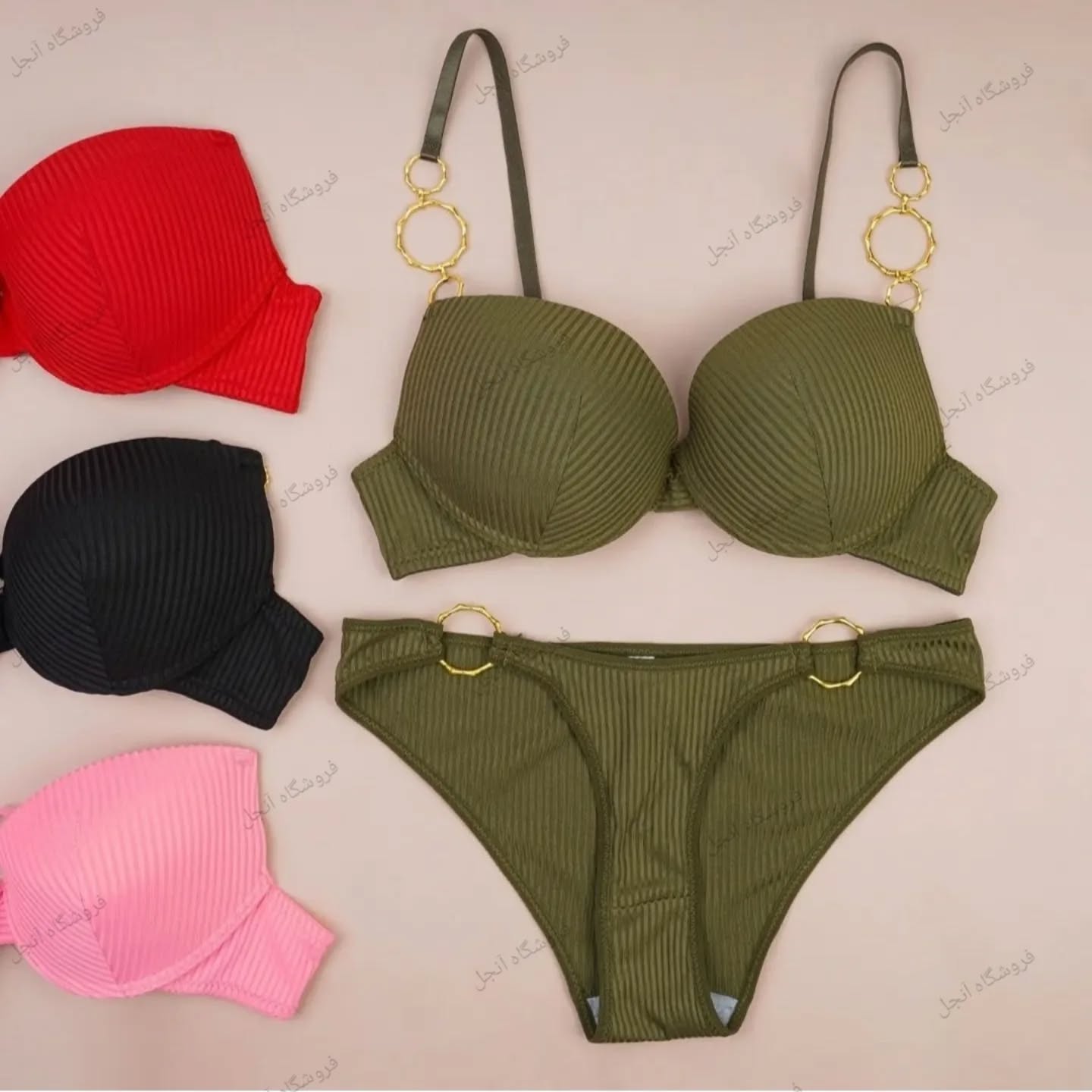 Shezaib New High Quality Sexy Metal Rings Straps With Adjustable Straps Back Closure Push-Up Bra & Panty Set 196