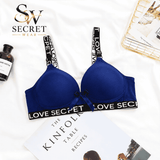 Love Secret Padded Bra in royal blue with smooth contoured cups, black LOVE SECRET printed straps and underband, and a bow.