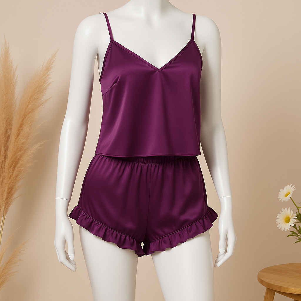 Shezaib 2 pcs silk Cami Sets Charming Style Short Non Padded Inner and Short Nighty 2409