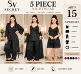 Women’s 5 Piece Nightwear Set With Robe, Camisole & Pants