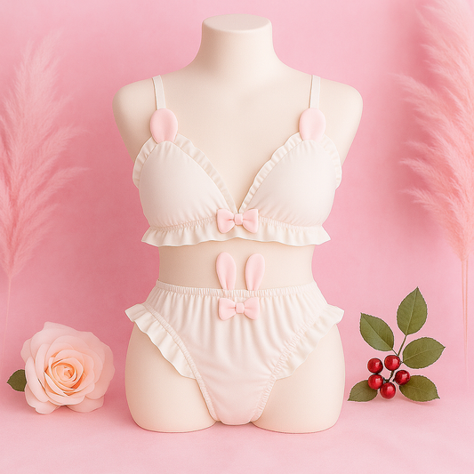 Shezaib High Quality & Comfortable Cute Little White Rabbit Lolita Soft Cotton Bra & Panty Set 2009