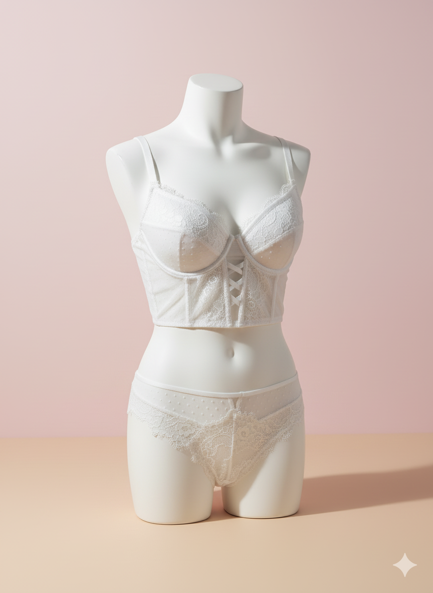 Flourish Luxury Lace Corset Bra & Panty Set | Lightly Padded Underwired Cups with Elegant Floral Detailing 350