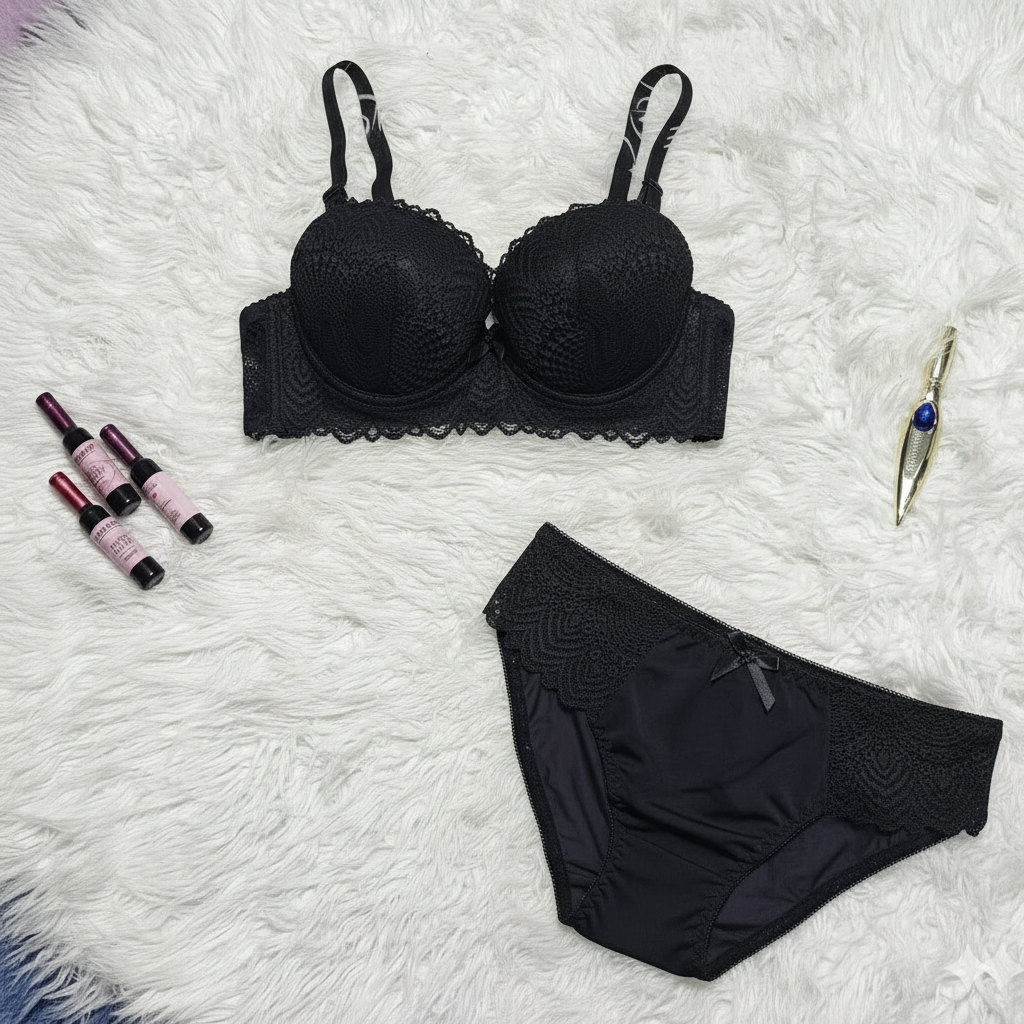 Flourish High Quality Double Padded Wired Push-Up Lace Bra & Panty Set 8216