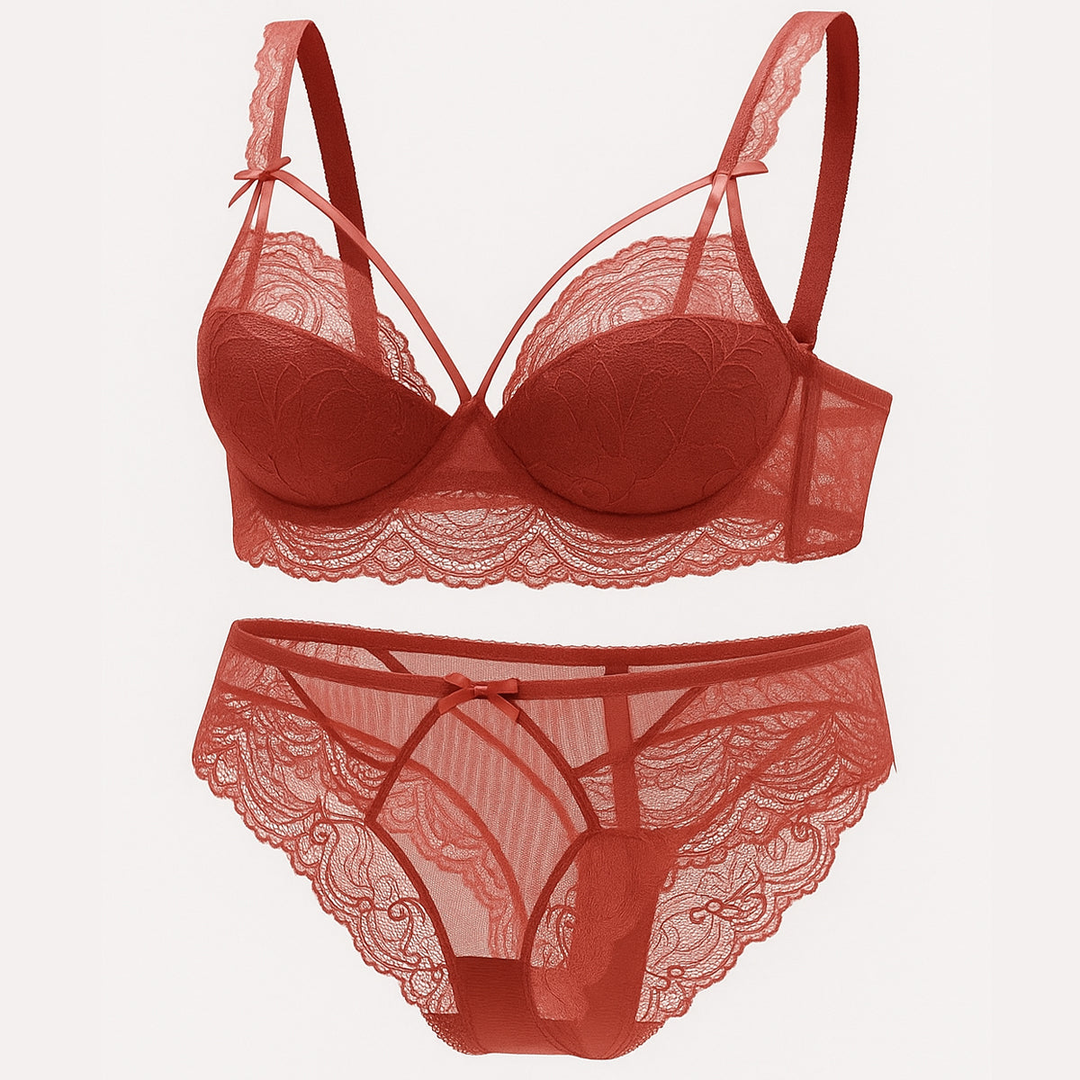 Shezaib High Quality Thin Half Cup Lace Wired Half Cup Adjustable Straps Back Closure Bridal Light Padded Bra Panty Set