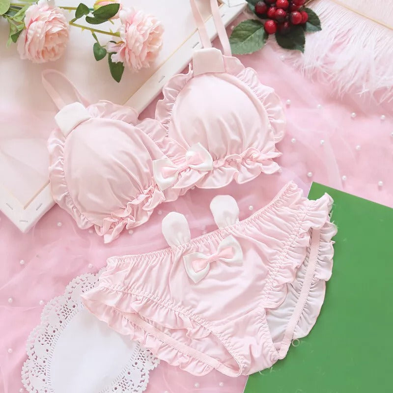 Shezaib High Quality & Comfortable Cute Little White Rabbit Lolita Soft Cotton Bra & Panty Set 2009