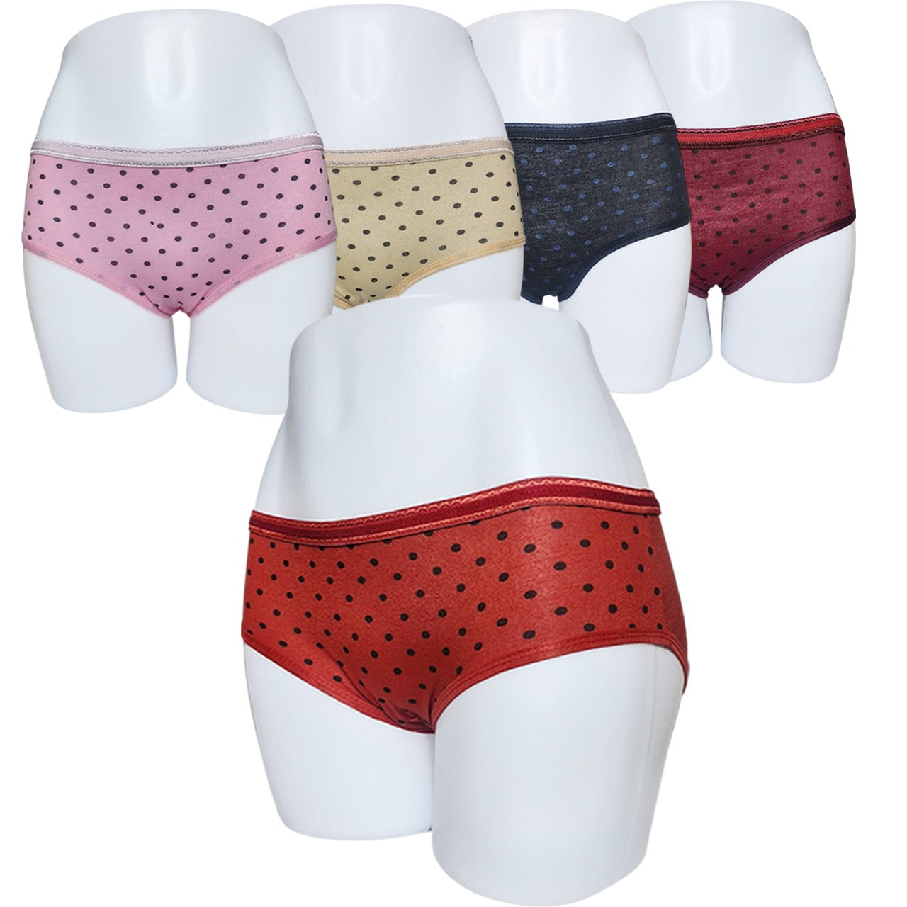 Shezaib Budget Pack Of 5 Comfortable Polka Dotted Cotton Brief Women Seamless Underwear Panties 3201