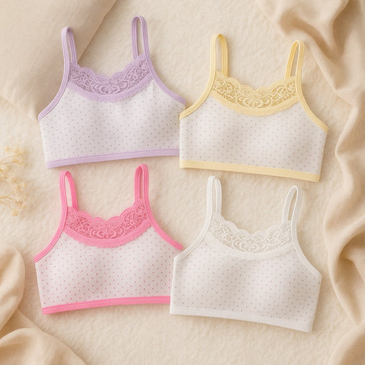 Pack of 3 Soft Cotton Lace Training Bras for Girls – Colorful & Comfortable B105