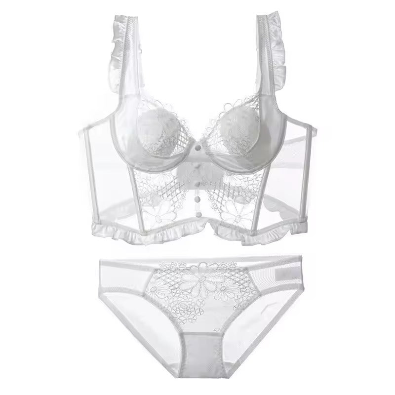Flourish Luxury Lace Corset Bra & Panty Set | Lightly Padded Underwired Cups with Elegant Floral Detailing 250