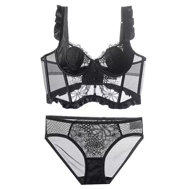 Flourish Luxury Lace Corset Bra & Panty Set | Lightly Padded Underwired Cups with Elegant Floral Detailing 250