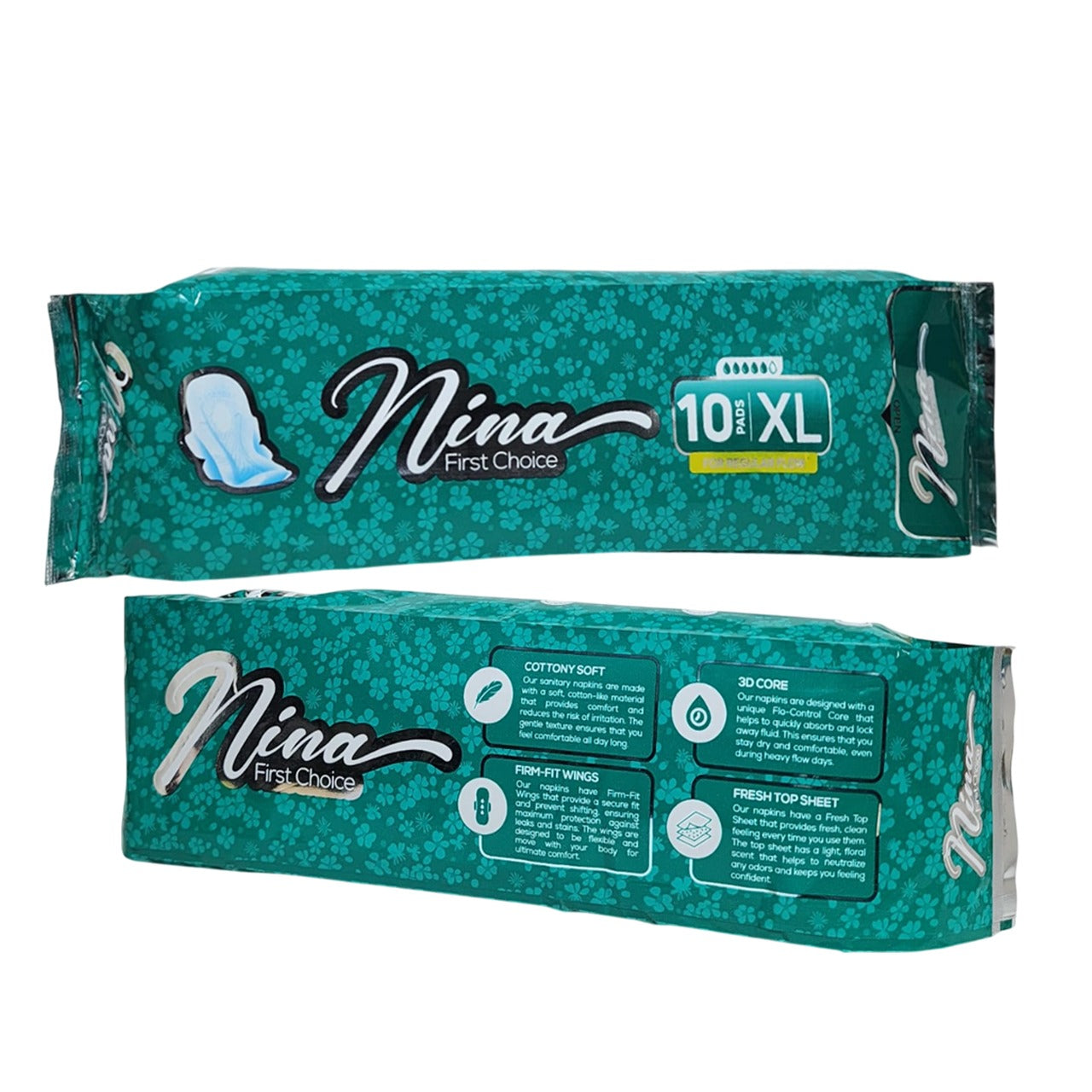 Nina First Choice Sanitary Pads (10 Pads) – Cottony Soft, 3D Core & Firm-Fit Wings
