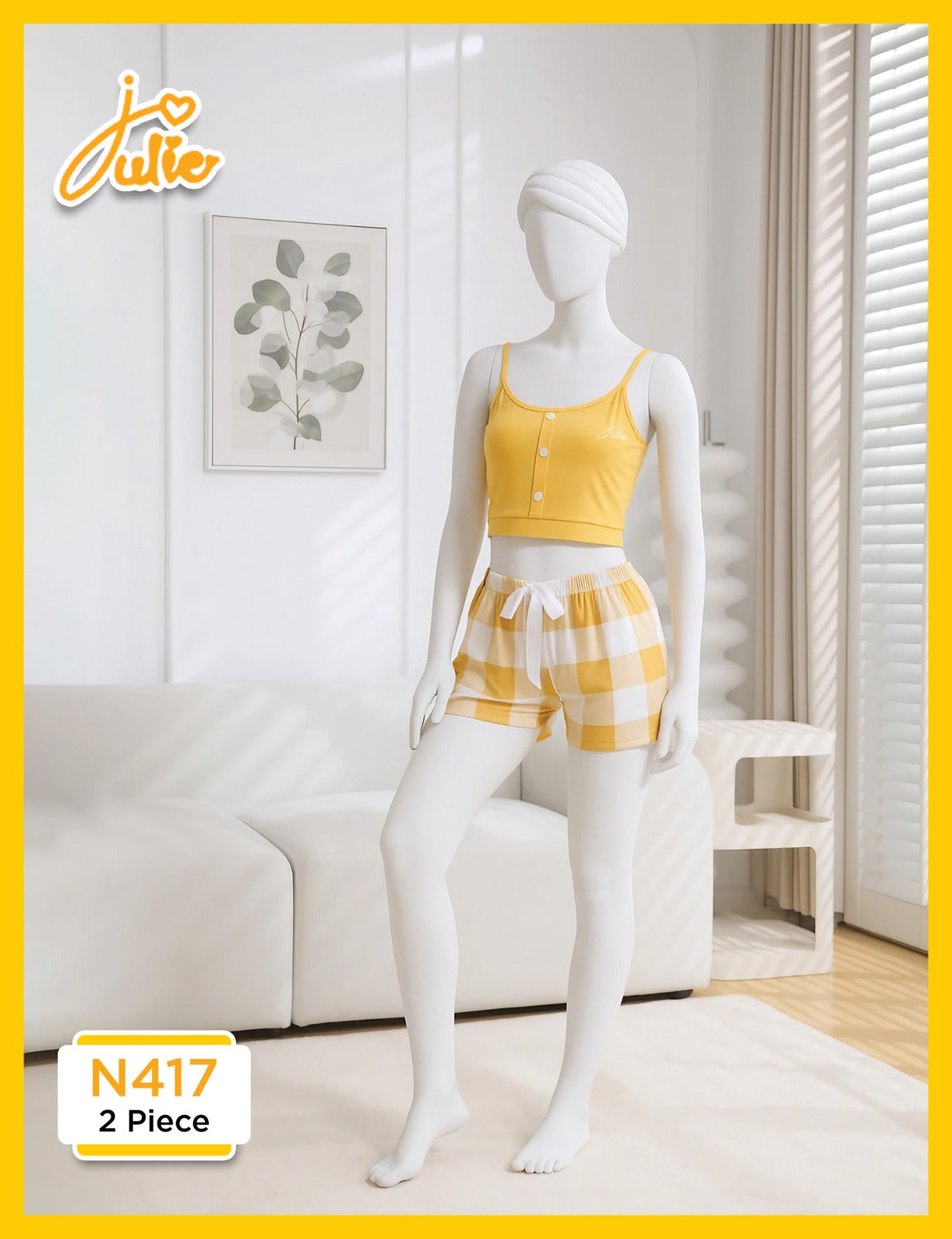 Yellow Check Printed Nightwear Set – 2 Piece Soft & Comfy Sleepwear N417