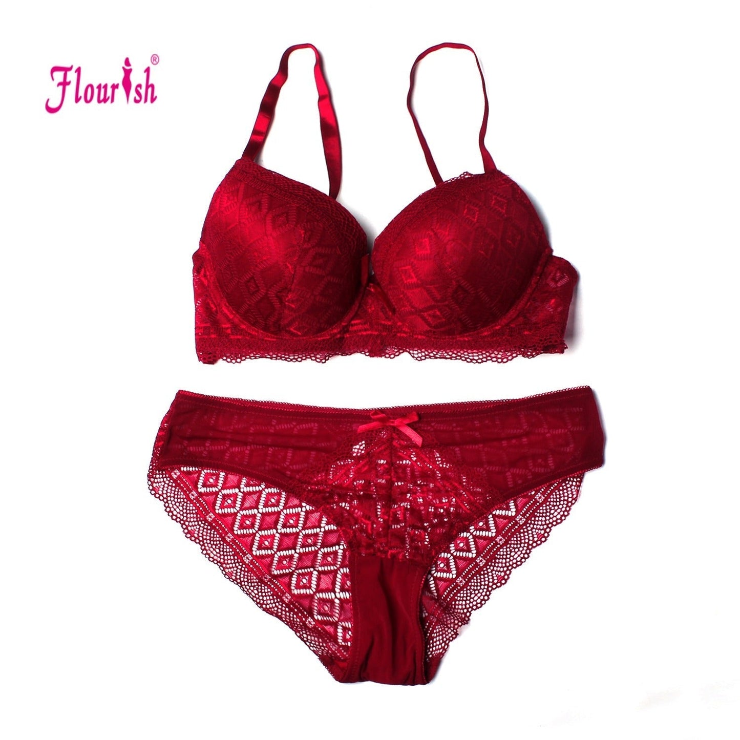 Shezaib Double Padded Wired Push-Up Lace Bra & Panty Set 7561