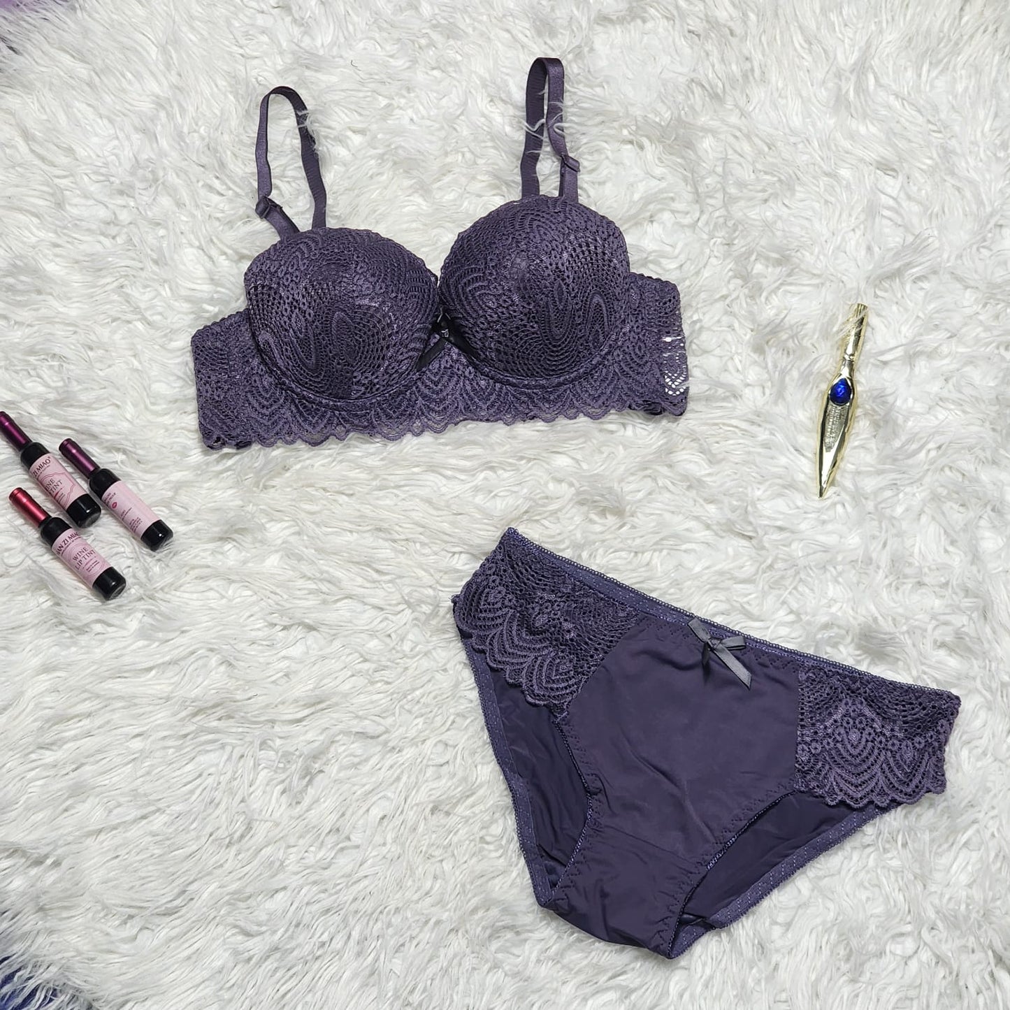 Flourish High Quality Double Padded Wired Push-Up Lace Bra & Panty Set 8216