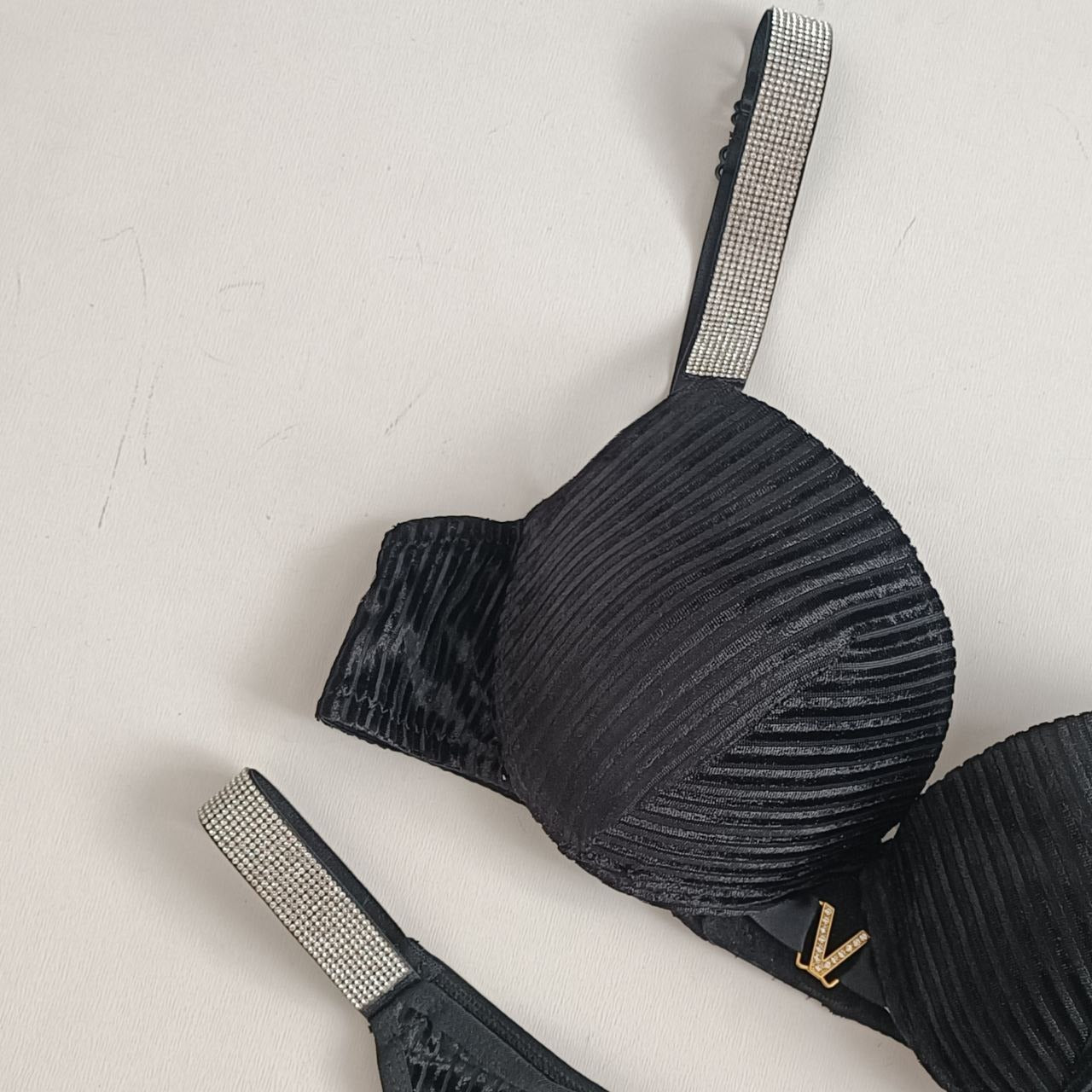 Shezaib Velvet Shine Bra & Panty Set – Luxury Rhinestone Strap Lingerie 2022