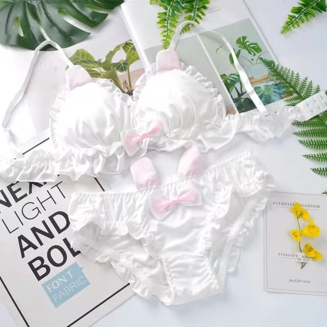 Shezaib High Quality & Comfortable Cute Little White Rabbit Lolita Soft Cotton Bra & Panty Set 2009