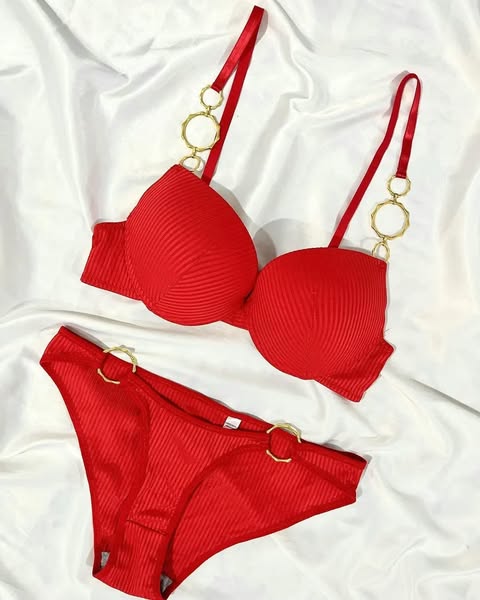 Shezaib New High Quality Sexy Metal Rings Straps With Adjustable Straps Back Closure Push-Up Bra & Panty Set 196