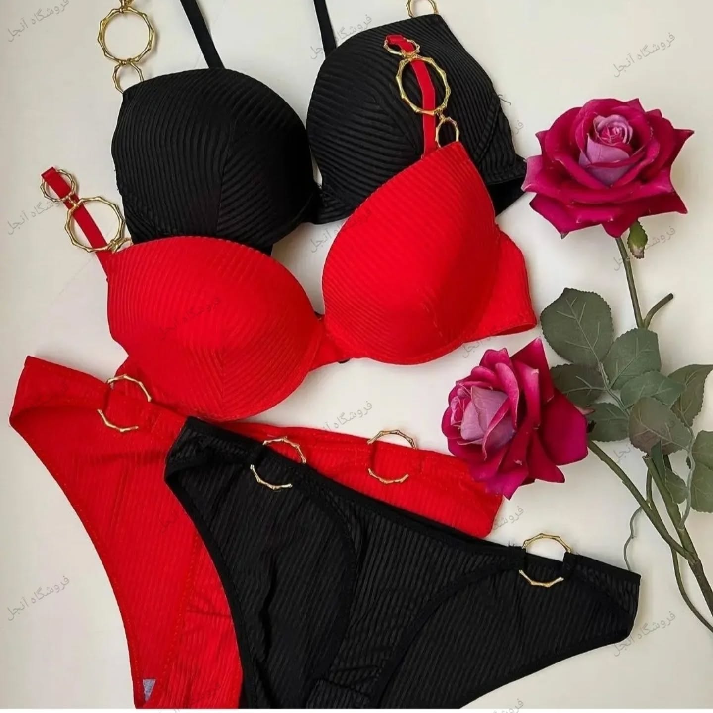 Shezaib New High Quality Sexy Metal Rings Straps With Adjustable Straps Back Closure Push-Up Bra & Panty Set 196