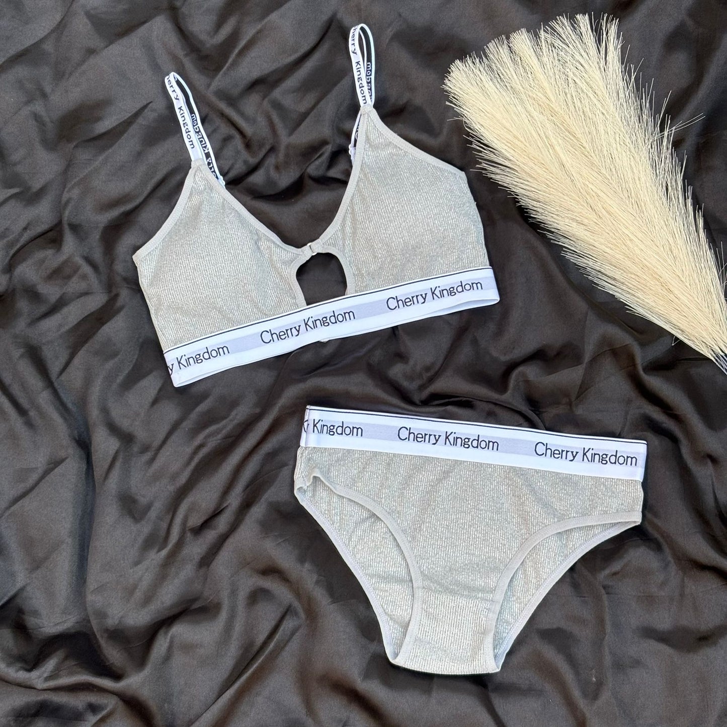 New High Quality Soft Cotton Letter Strap Mid Hollow Sports Light Padded Bra And Panty Set