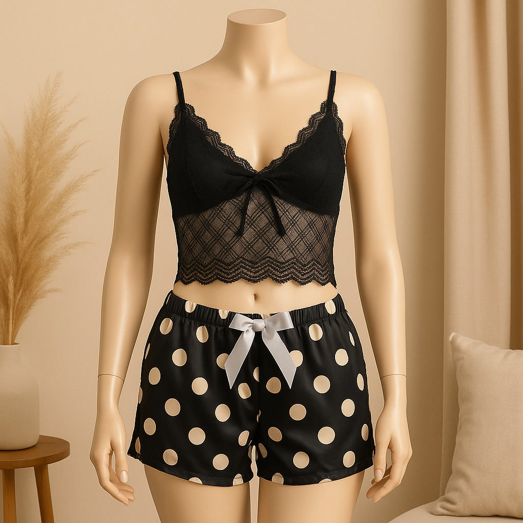 Shezaib 2 Pcs Short Skirt Style Lace See Through Inner Sexy Nighty 1020