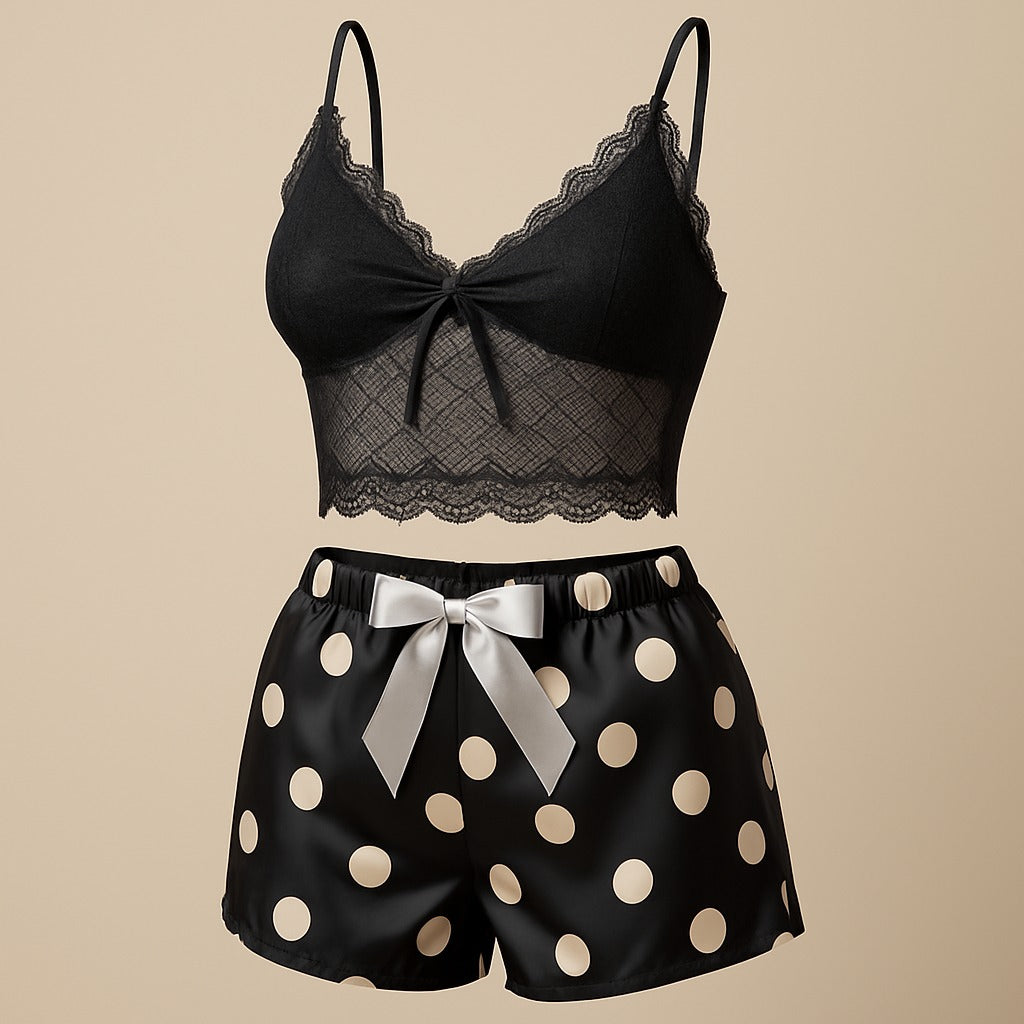 Shezaib 2 Pcs Short Skirt Style Lace See Through Inner Sexy Nighty 1020