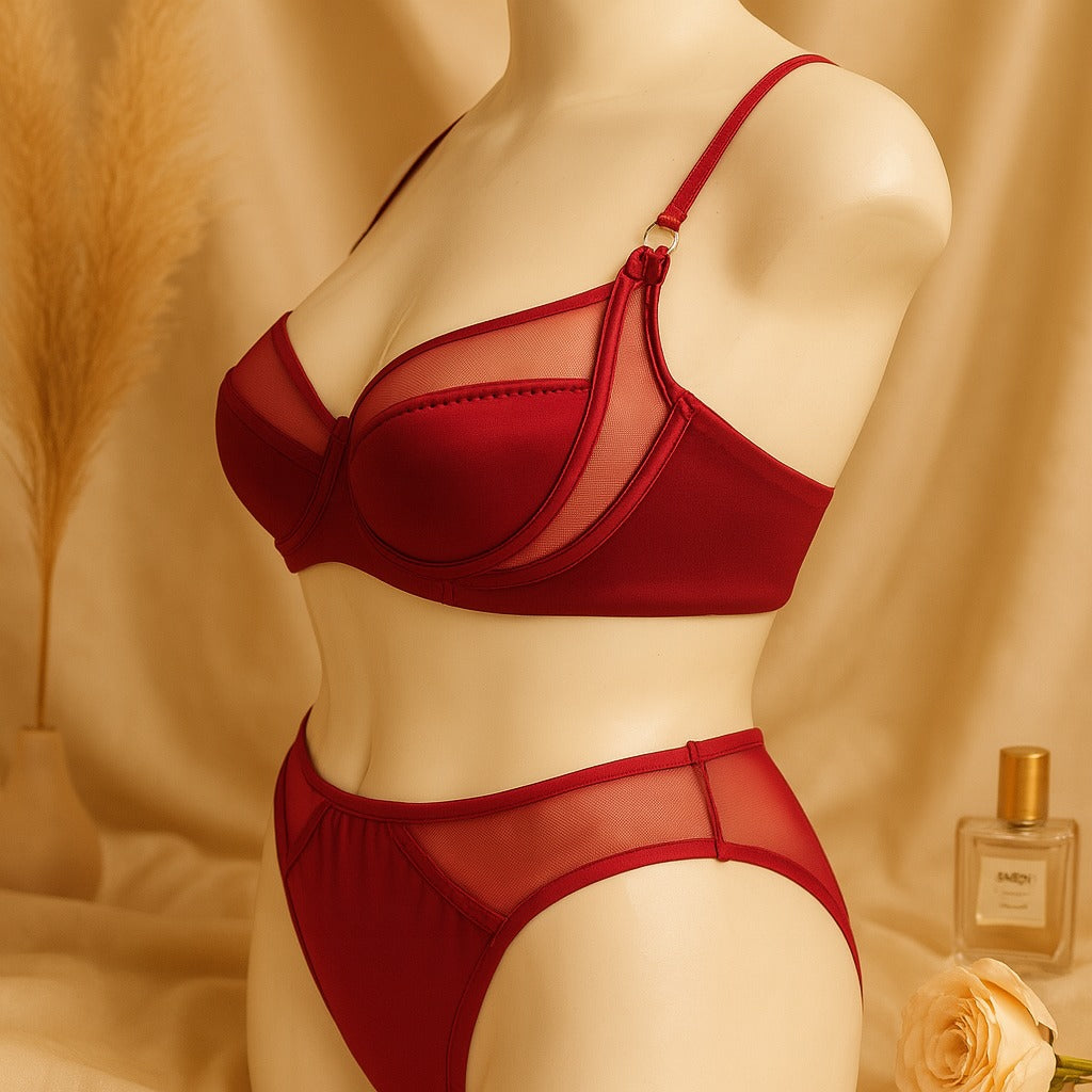 Shezaib High Quality Thin Cup Soft Underwired Light Padded Metal Ring Straps Bra Panty Set 055