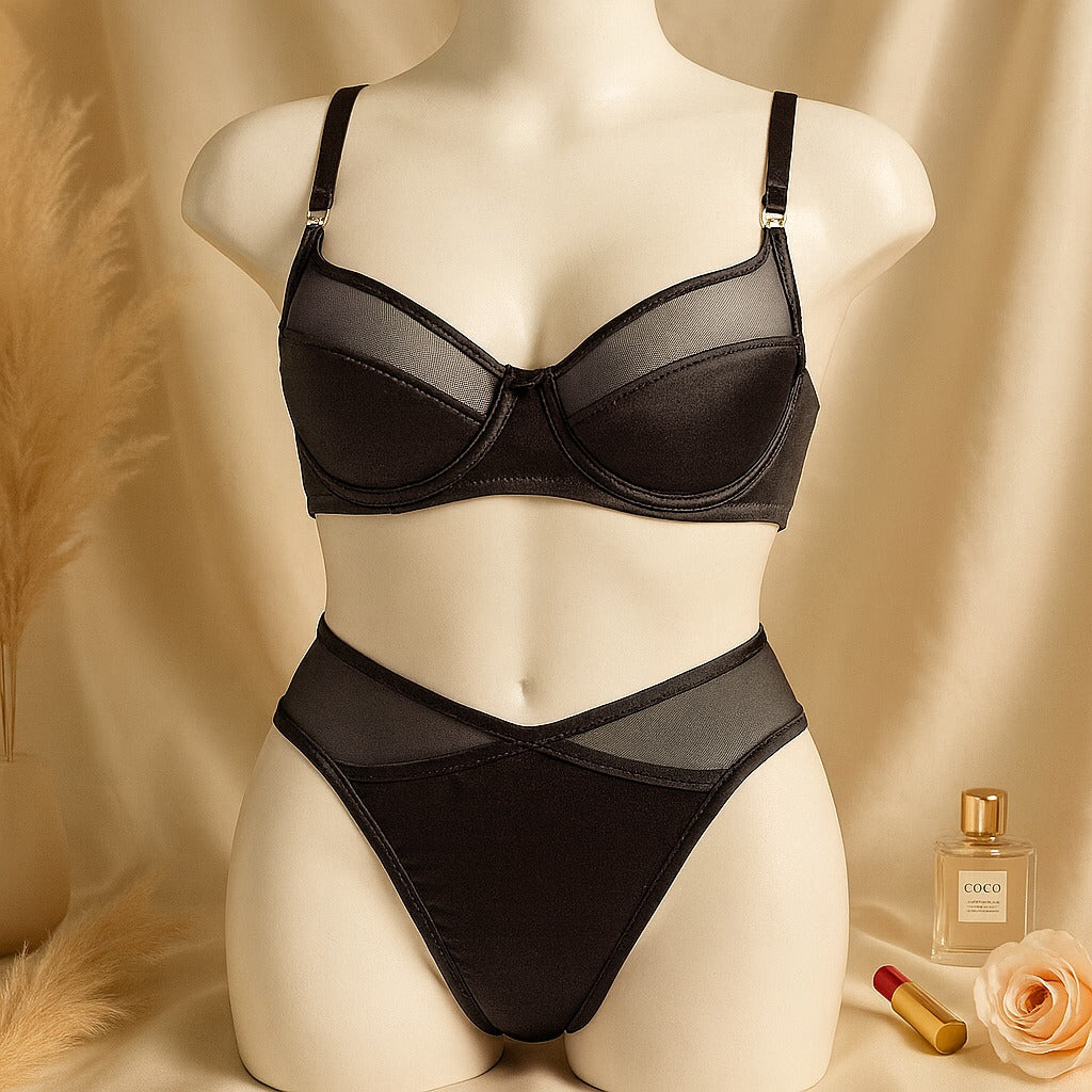Shezaib High Quality Thin Cup Soft Underwired Light Padded Metal Ring Straps Bra Panty Set 055