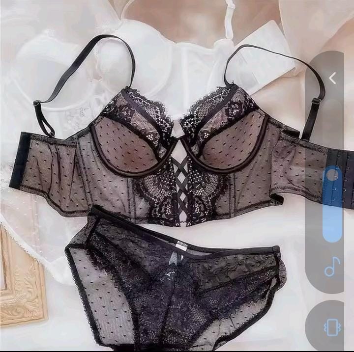 Flourish Luxury Lace Corset Bra & Panty Set | Lightly Padded Underwired Cups with Elegant Floral Detailing 350