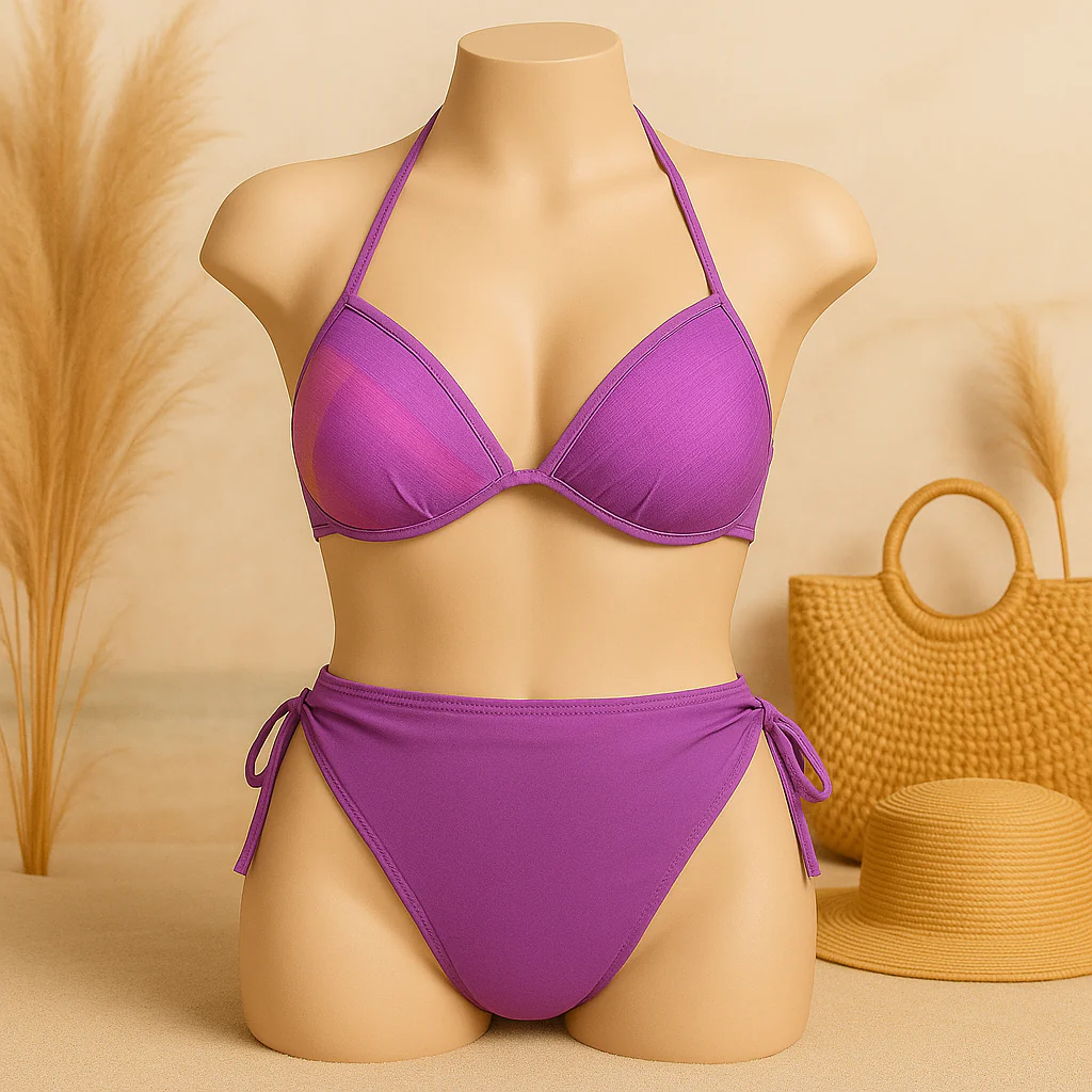 Shezaib Buy 1 Get 1 Free Padded Sexy Plunge Tie Triangle Halter Bikini Set