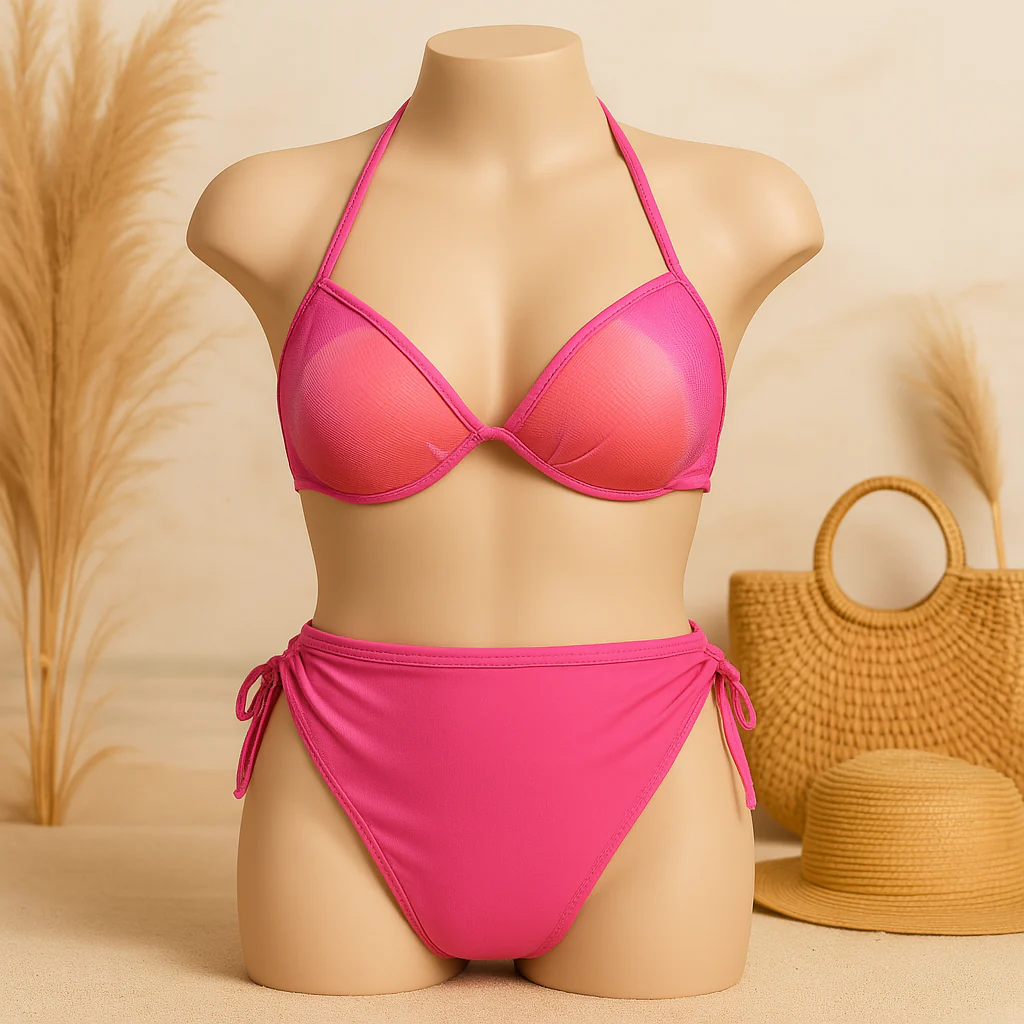 Shezaib Buy 1 Get 1 Free Padded Sexy Plunge Tie Triangle Halter Bikini Set