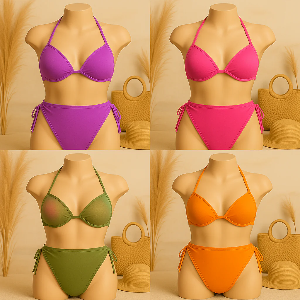 Shezaib Buy 1 Get 1 Free Padded Sexy Plunge Tie Triangle Halter Bikini Set