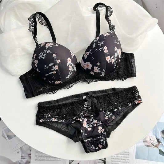 Shezaib Undergarments Floral Lace Bra & Panty Set – Padded Push-Up Design with Elegant Embroidery