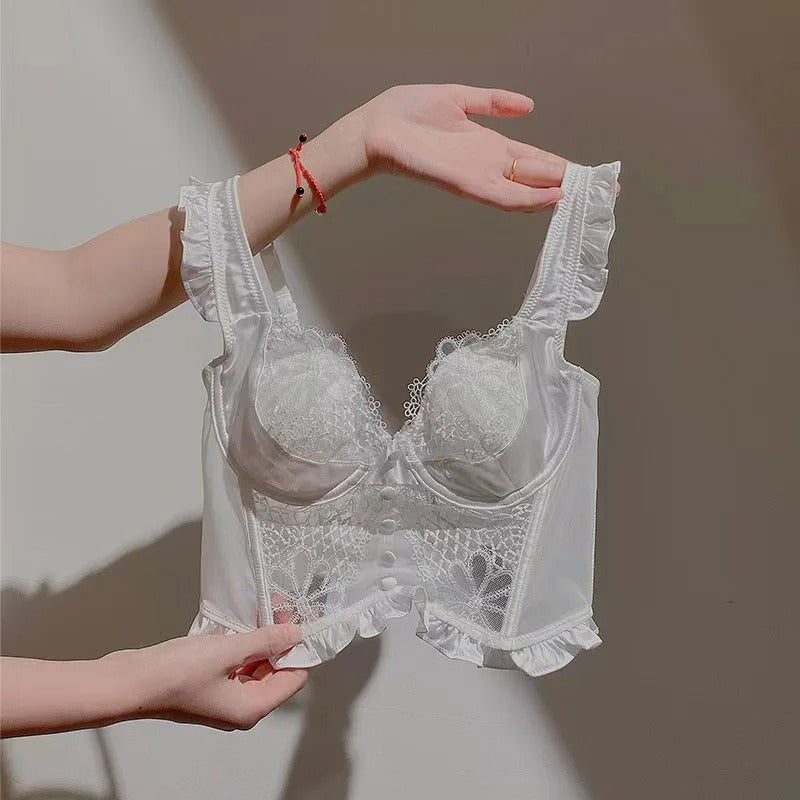 Flourish Luxury Lace Corset Bra & Panty Set | Lightly Padded Underwired Cups with Elegant Floral Detailing