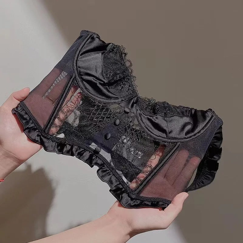 Flourish Luxury Lace Corset Bra & Panty Set | Lightly Padded Underwired Cups with Elegant Floral Detailing