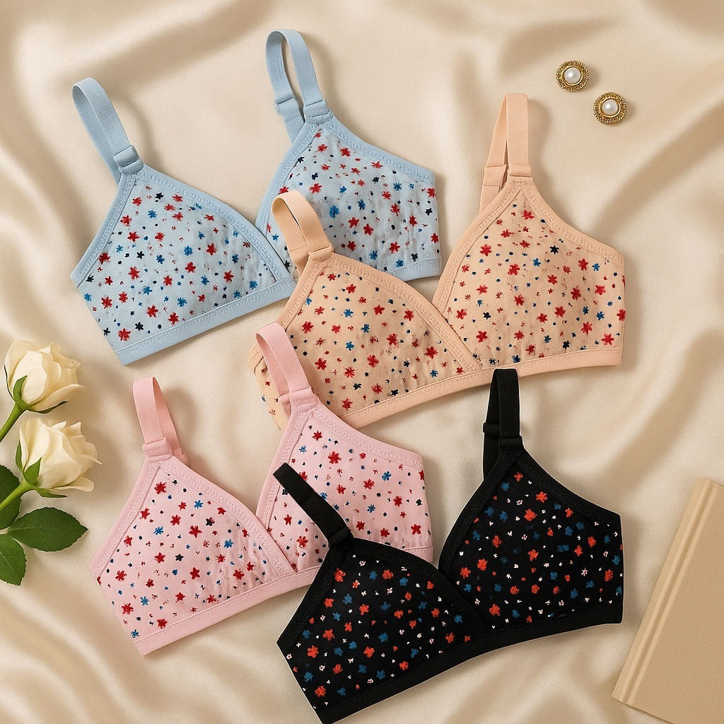 Pack Of 4 Soft Cotton Hosiery Fabric Imported Style Printed Bra